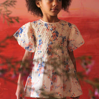 Bonjour Diary Pink White Blue Bouquet Smocked Blouse
