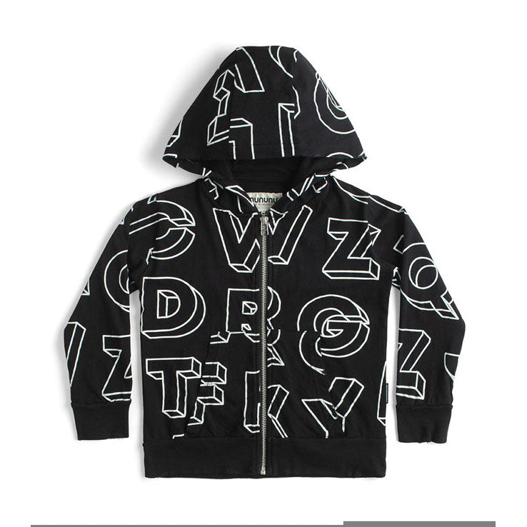 NUNUNU Black A-Z Zip Hoodie