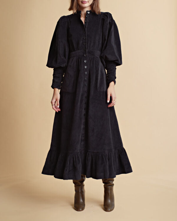 By Timo Black Corduroy Button Down Maxi Dress