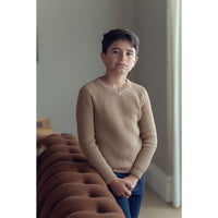 Coco Blanc Camel Boys V-Neck Ribbed Sweater