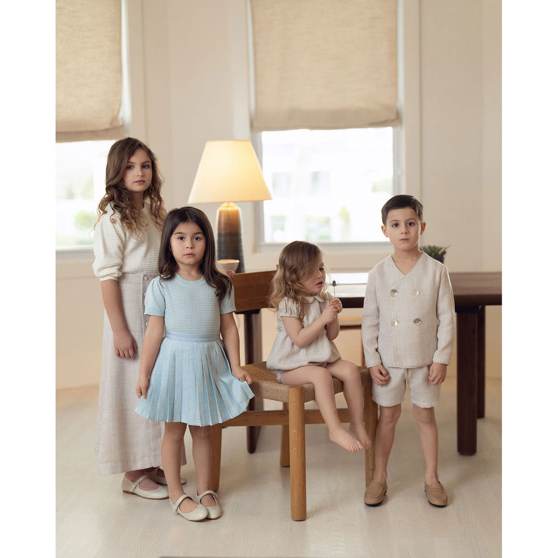 Coco Blanc Pale Blue Woven Pleated Skirt