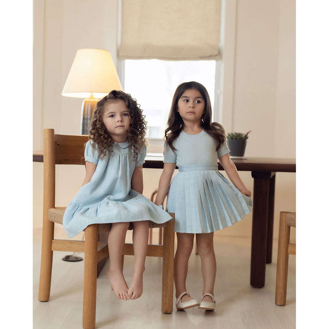Coco Blanc Pale Blue Woven Pleated Skirt