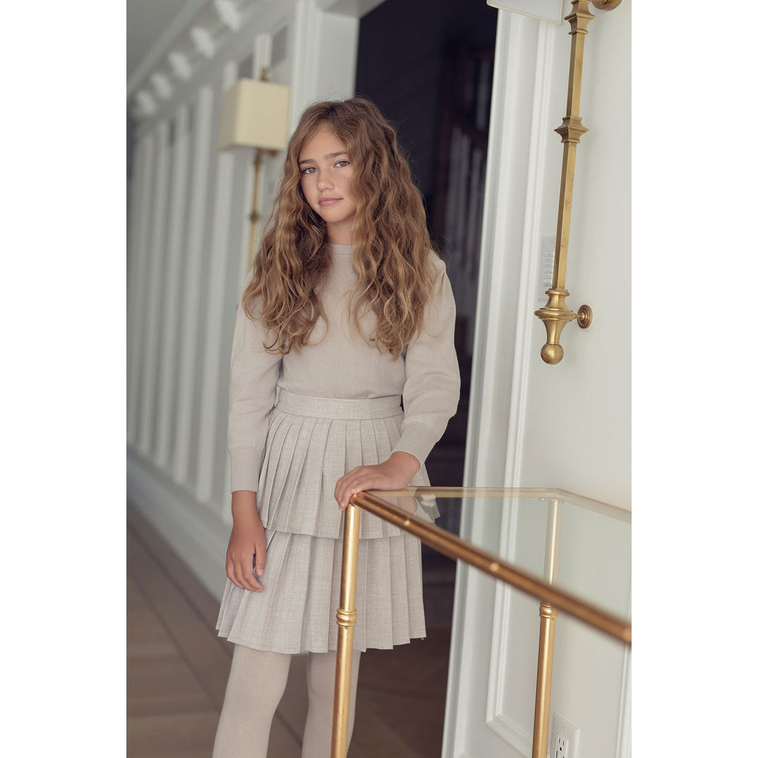 Coco Blanc Heathered Oatmeal Layered Skirt