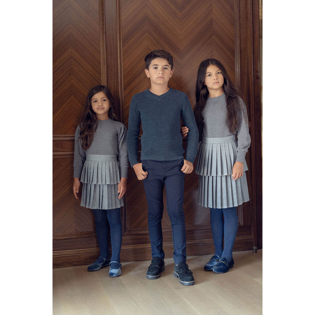 Coco Blanc Blue Boys V-Neck Ribbed Sweater