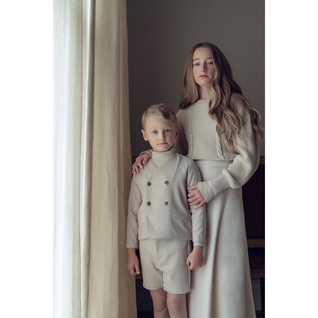 Coco Blanc Cream Girls Cable Sweater Puff Sleeve