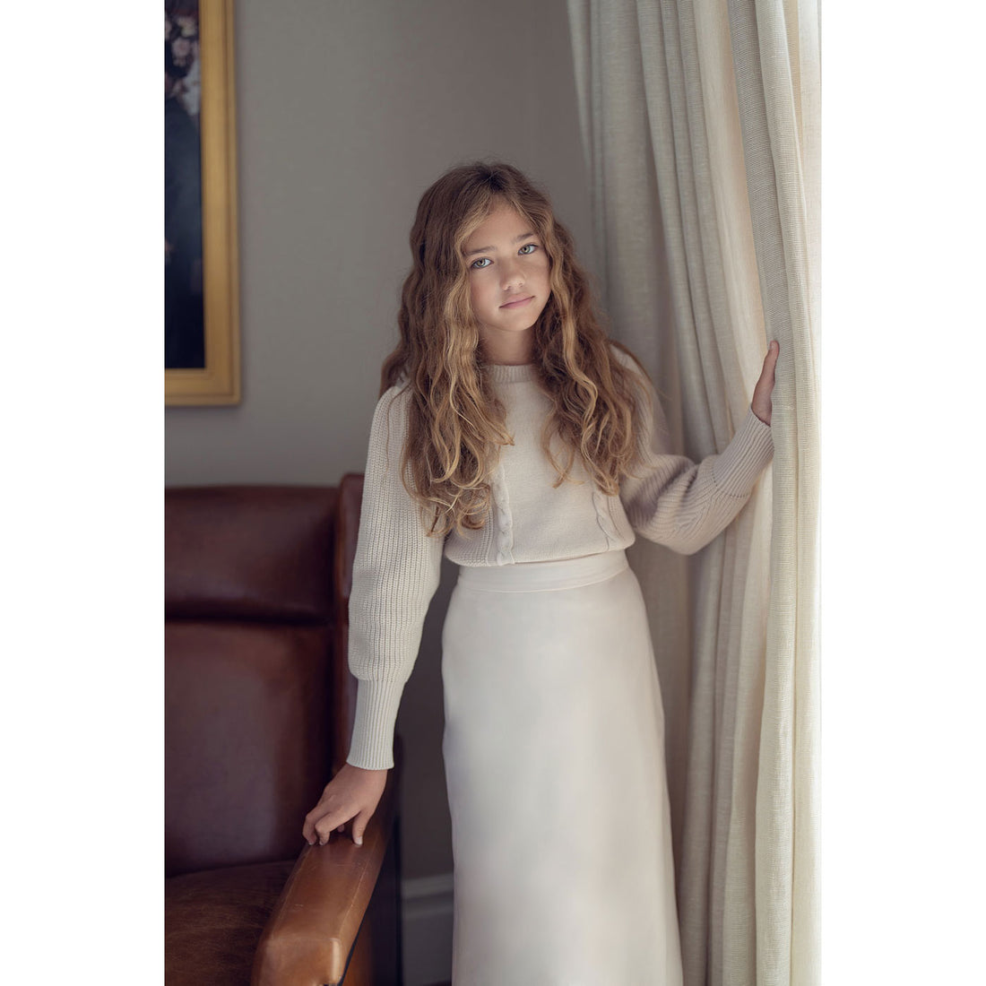 Coco Blanc Cream Midi Silk Skirt