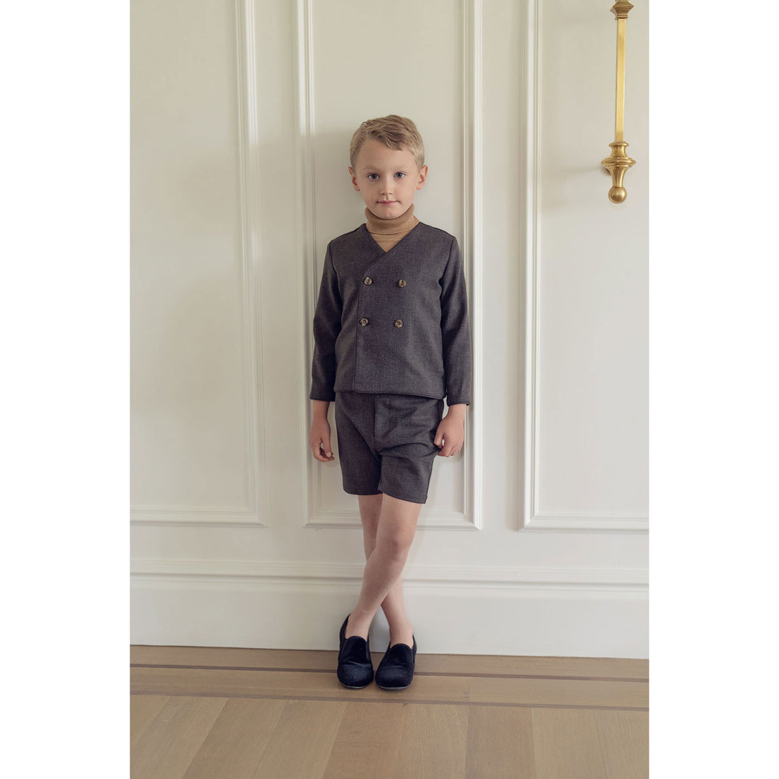 Coco Blanc Heathered Brown Wool Suit With Shorts