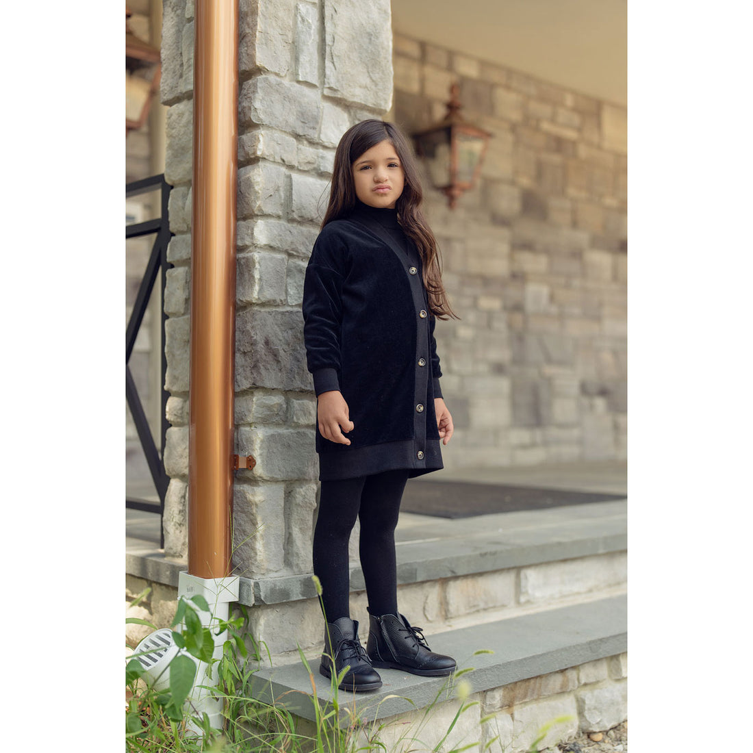 Coco Blanc Black Velour Cardigan Dress