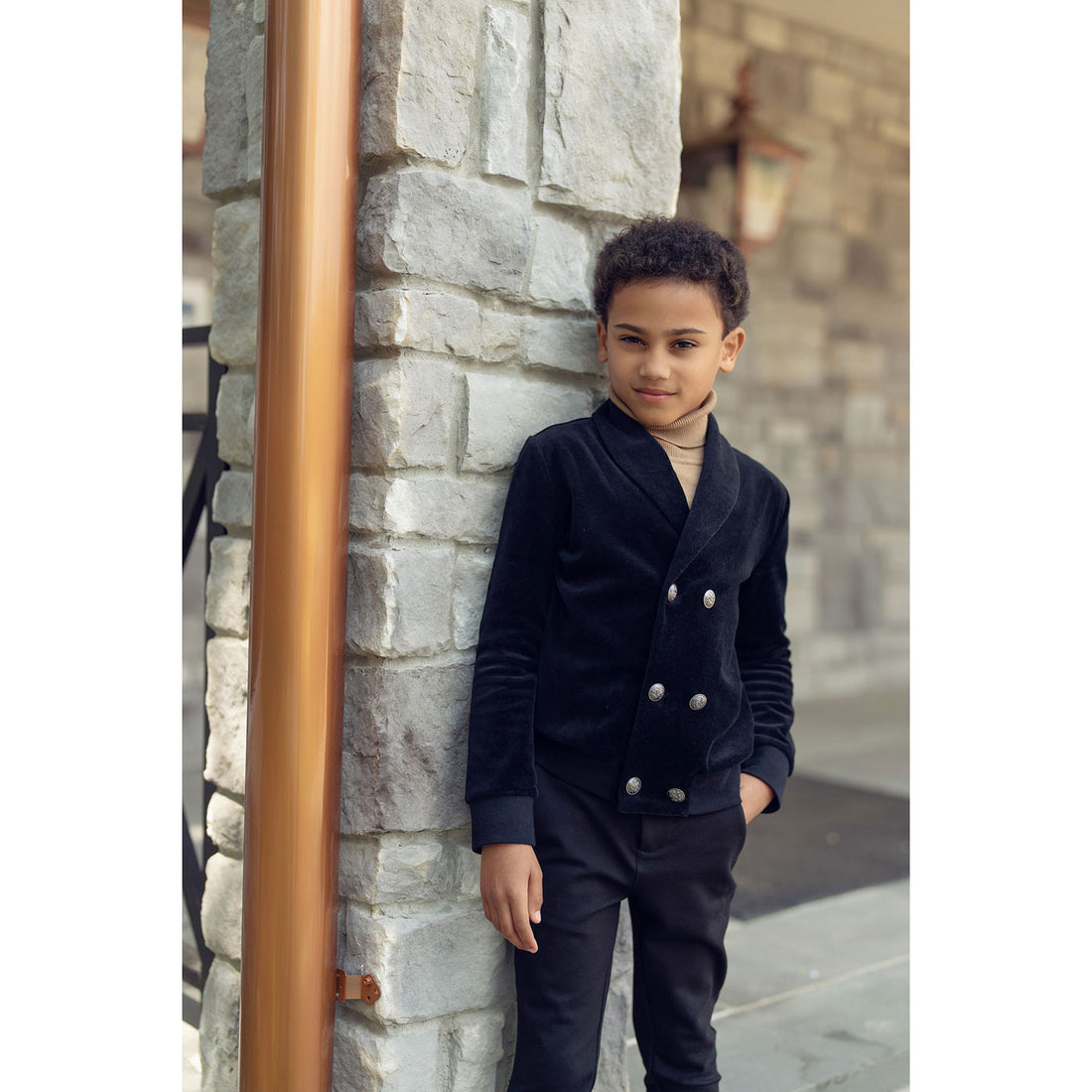 Coco Blanc Black Velour Double Breasted Blazer