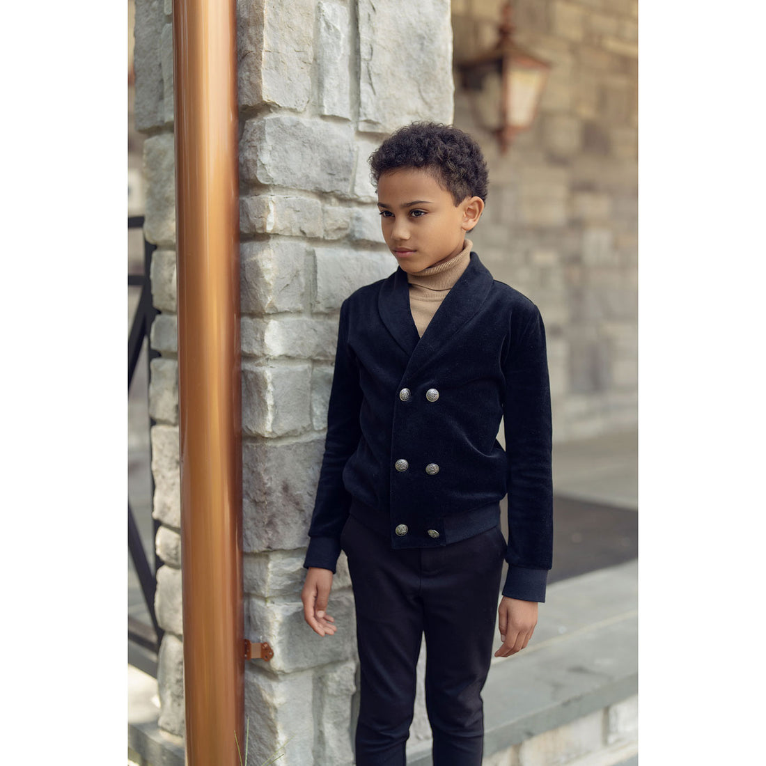 Coco Blanc Black Velour Double Breasted Blazer