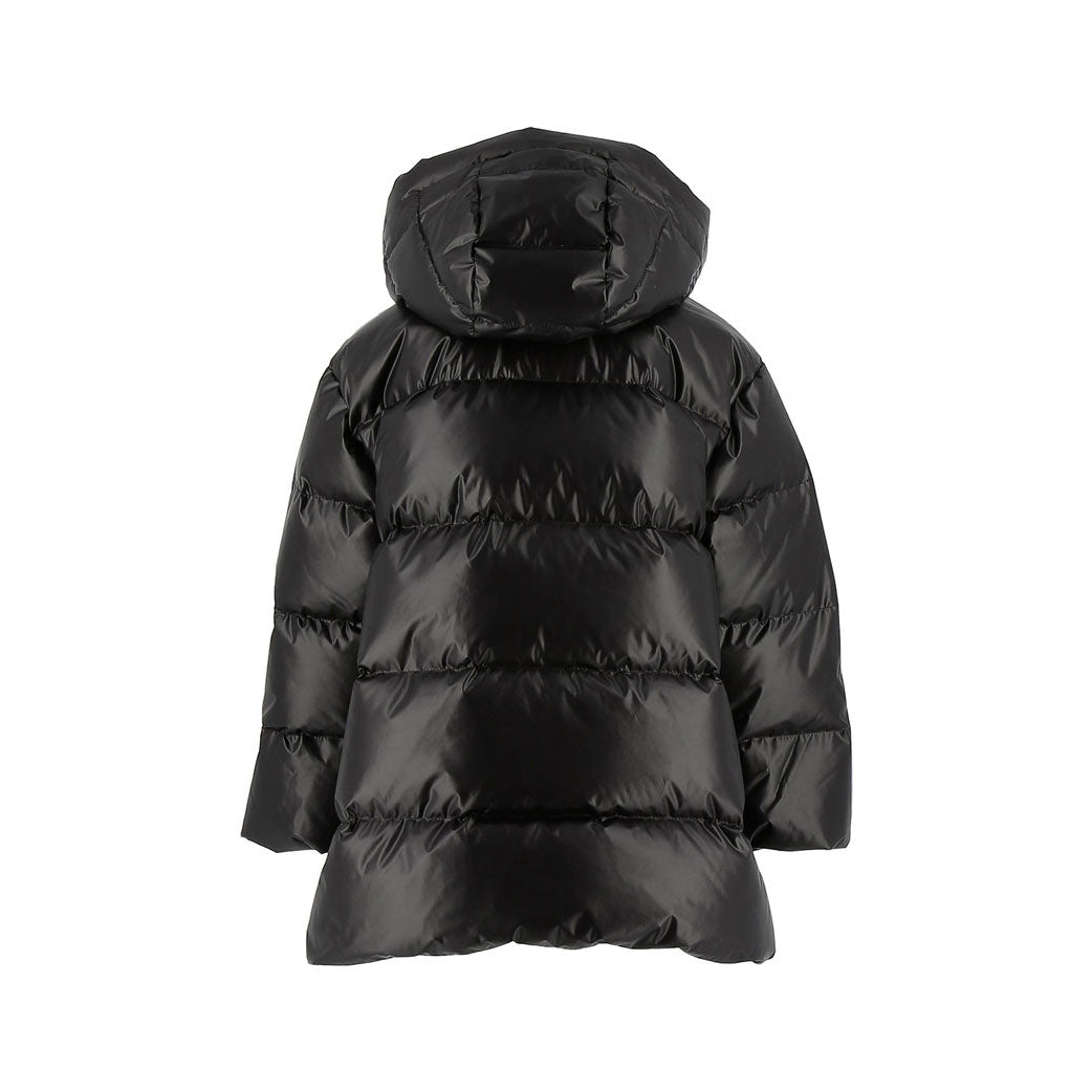 Add Black Girls Hooded Down Jacket Contrast Logo Detail