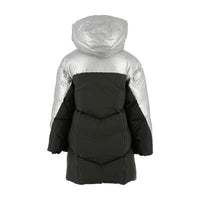 Add Black/Silver Girl Two-Tone Hooded Down Jacket Logo Detail