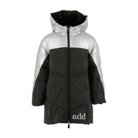 Add Black/Silver Girl Two-Tone Hooded Down Jacket Logo Detail