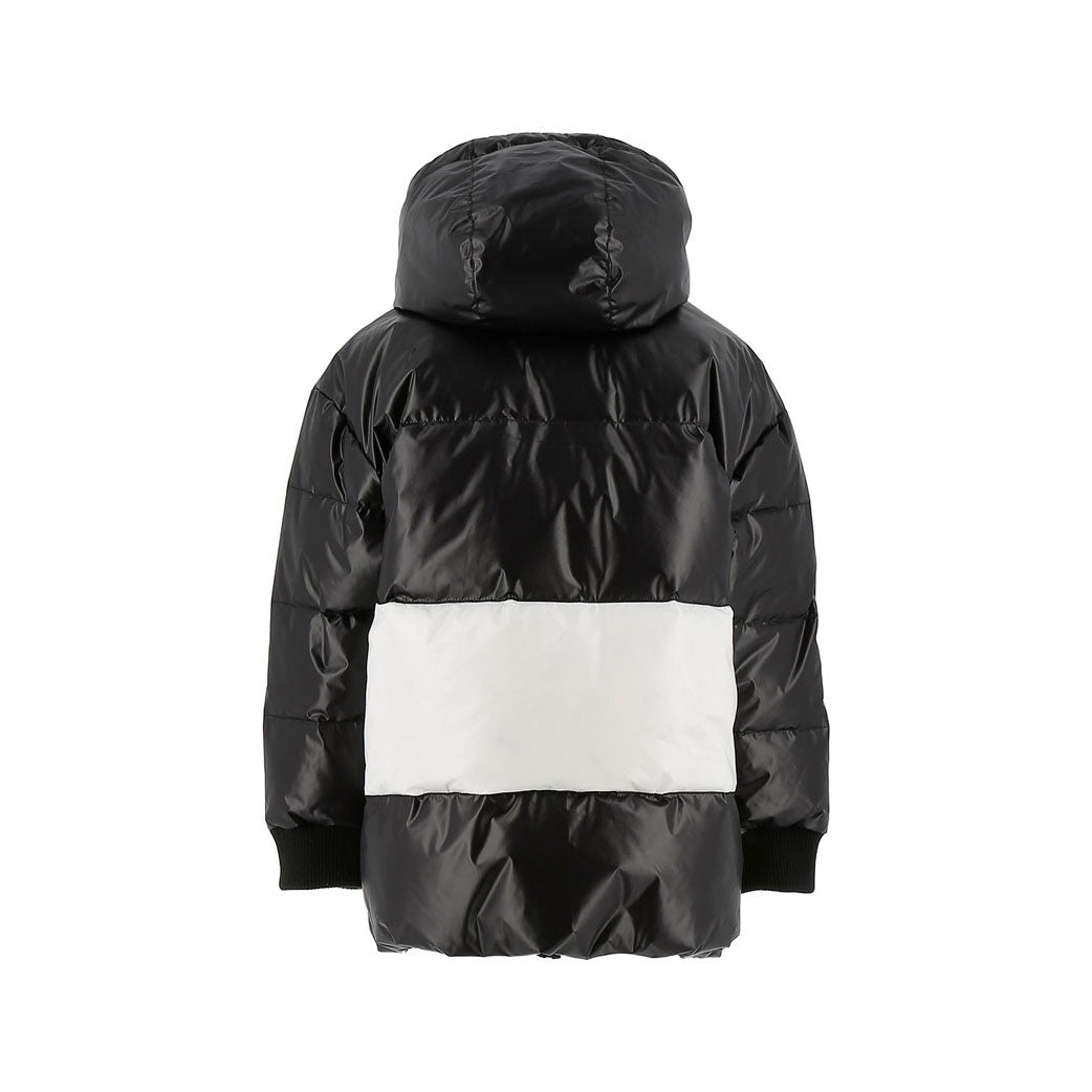Add Black/Off White Bicolor Hooded Down Jacket Logo Sleeve Detail