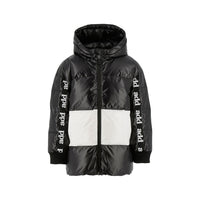 Add Black/Off White Bicolor Hooded Down Jacket Logo Sleeve Detail