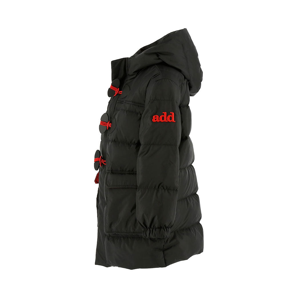 Add Black Boy Hooded Montgomery Down Jacket Logo Detail