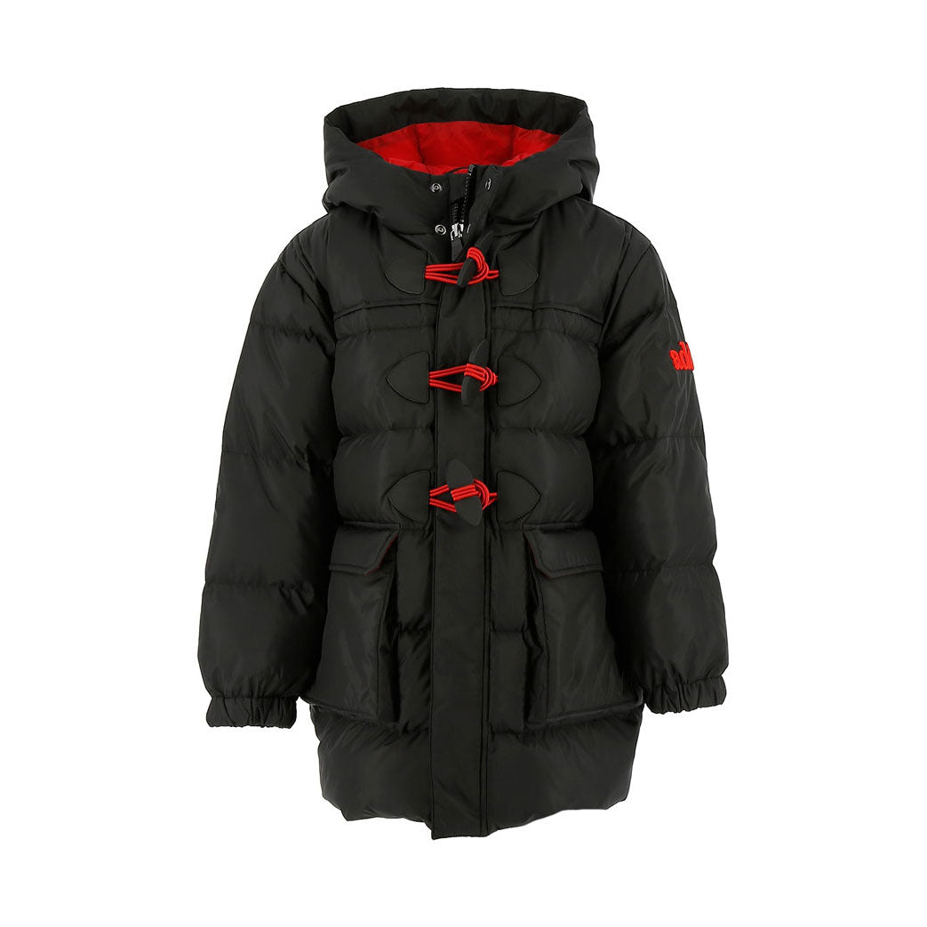 Add Black Boy Hooded Montgomery Down Jacket Logo Detail