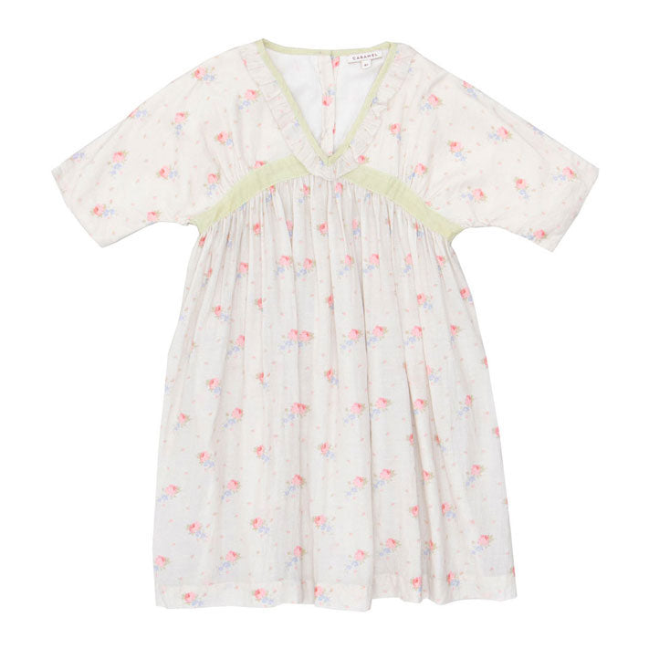 Caramel Rose Bouquet Print Asparagus Dress
