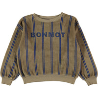 Bonmot Taupe Stripes Logo Velvet Sweatshirt