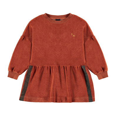 Bonmot Terracotta Velvet Side Stripes Dress