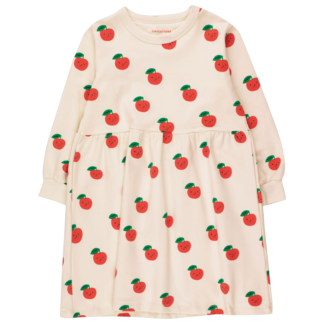 Tiny Cottons Light Cream/Deep Red Apples Dress