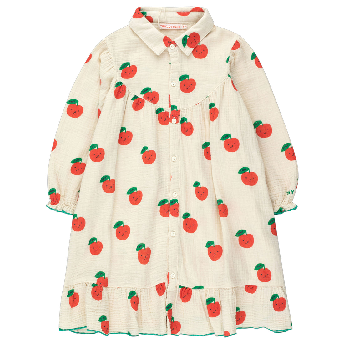 Tiny Cottons Sandstone/Deep Red Apples Frills Dress