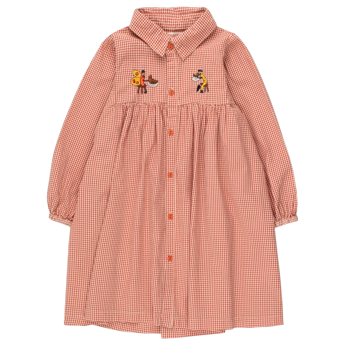 Tiny Cottons Sandstone/Deep Red Tiny Friends Check Dress