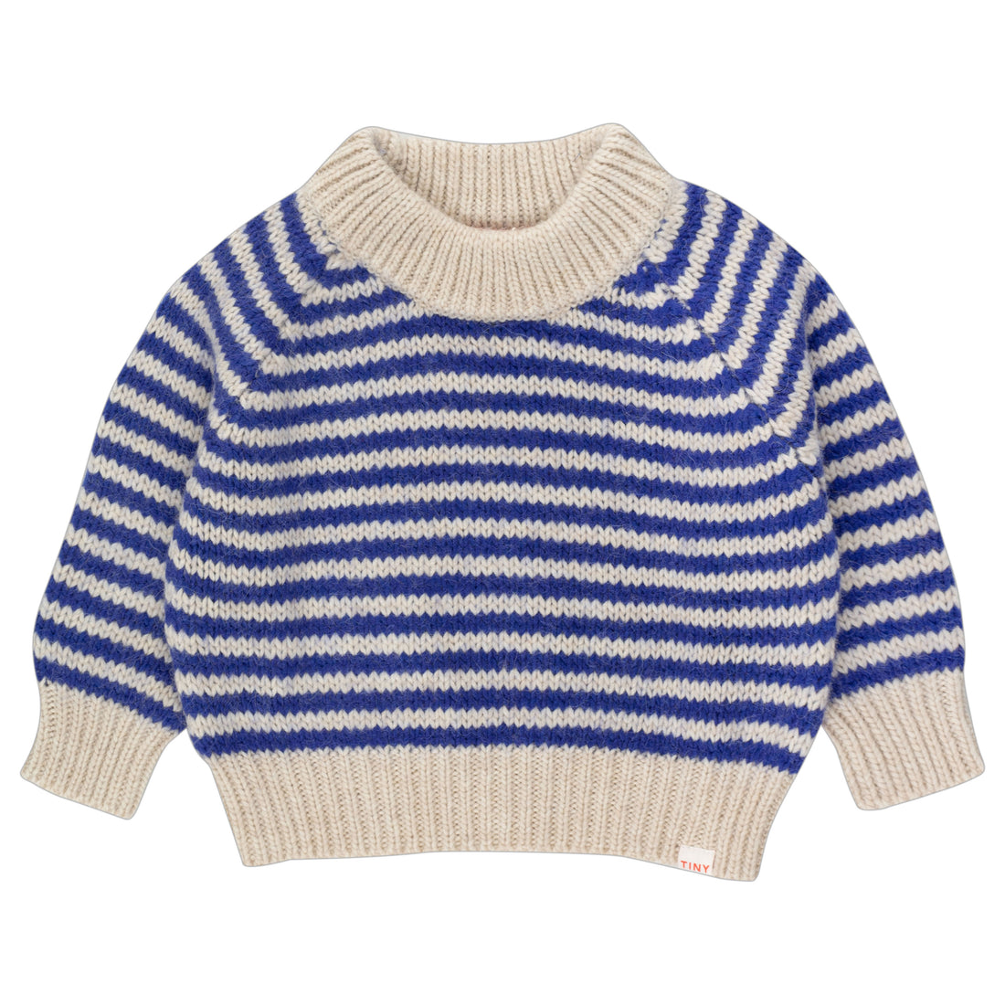 Tiny Cottons Nude/Indigo Thin Stripes Mockneck Sweater