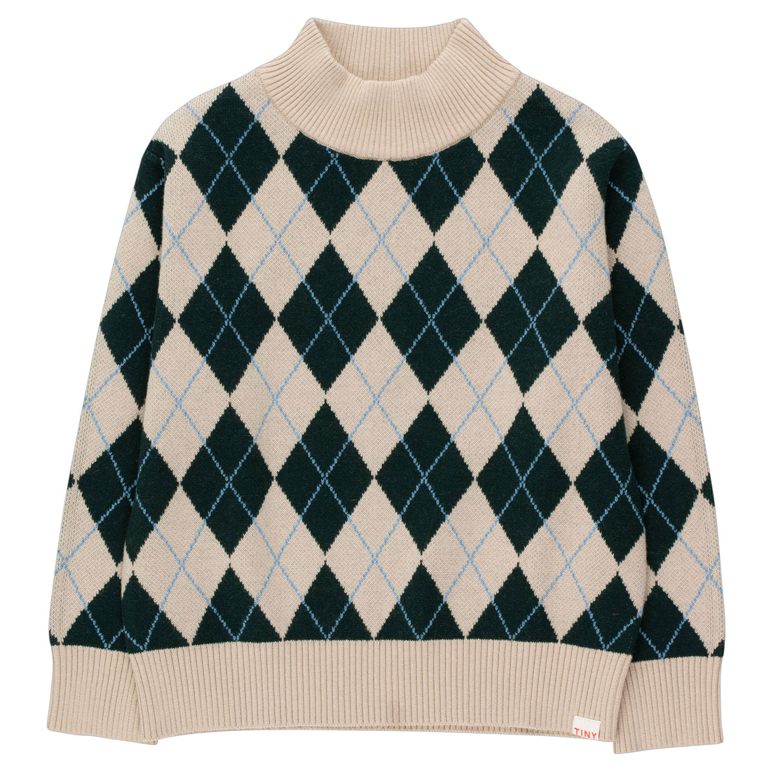 Tiny Cottons Sandstone/Petrol Green Diamond Mockneck Sweater