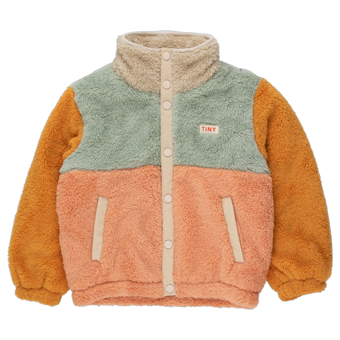 Tiny Cottons Light Brown/Sage Color Block Polar Sherpa Jacket