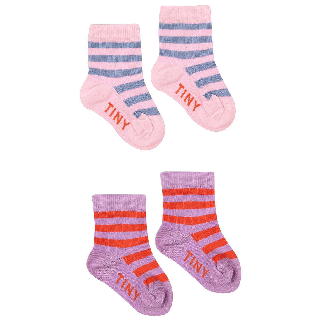 Tiny Cottons Violet/Powder Pink Stripes Medium Socks Pack