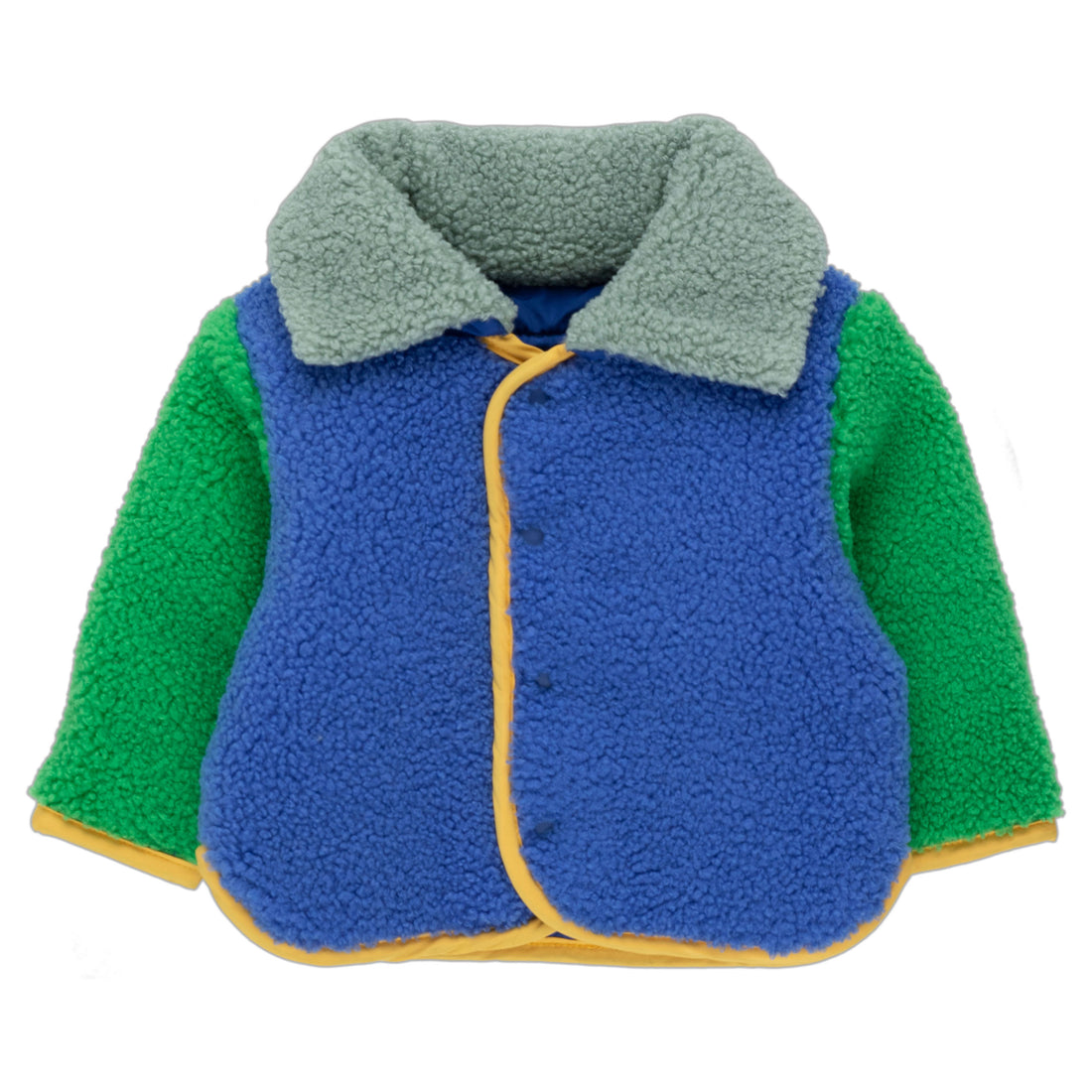 Tiny Cottons Ultramarine/Grass Green Color Blocked Sherpa Baby Jacket