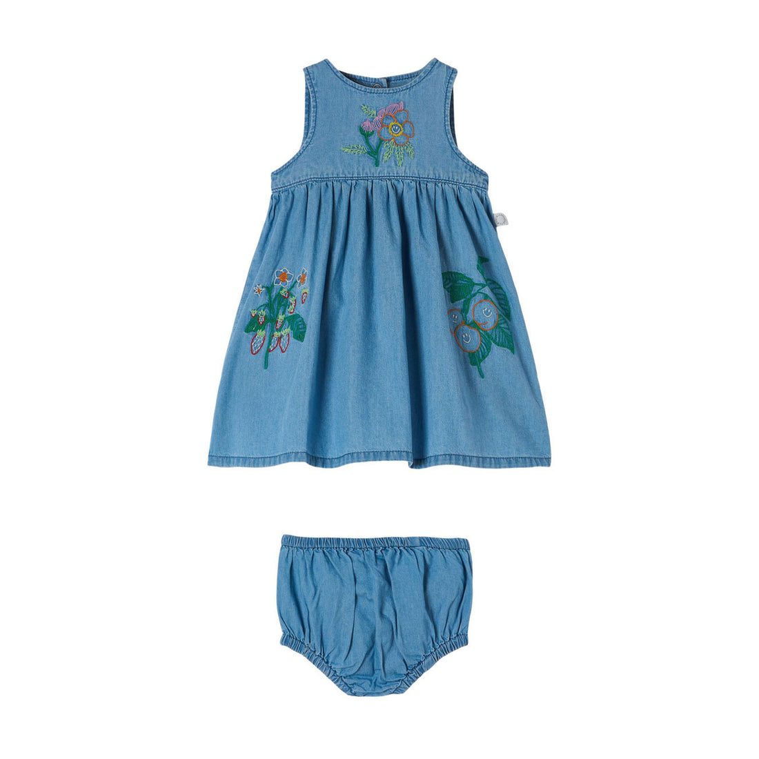 Stella McCartney Chambray Flower Embroidered Baby Dress