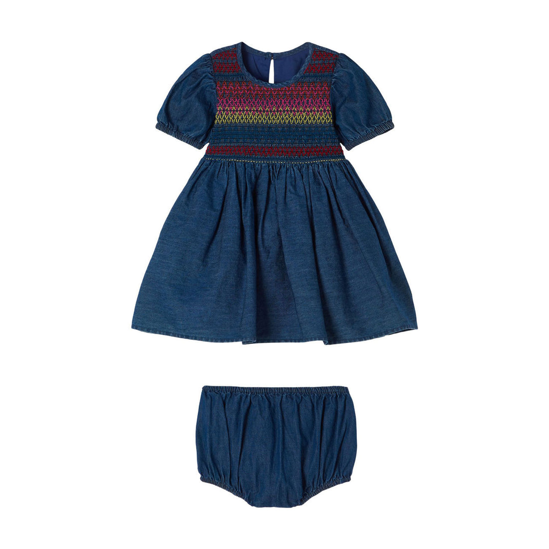 Stella McCartney Chambray Colorful Smocked Baby Dress