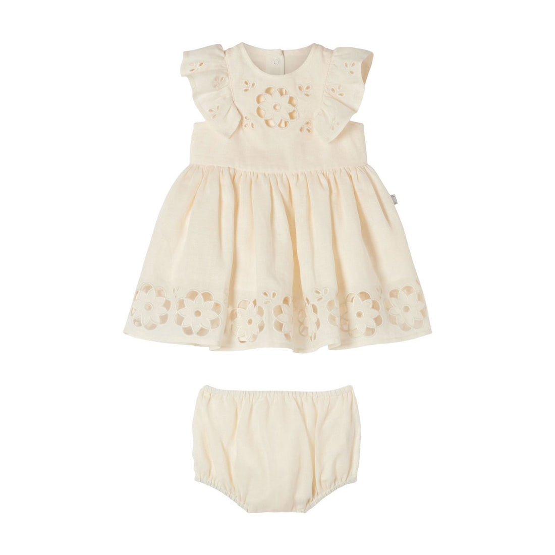 Stella McCartney White Ramie Embroidered Frill Baby Dress