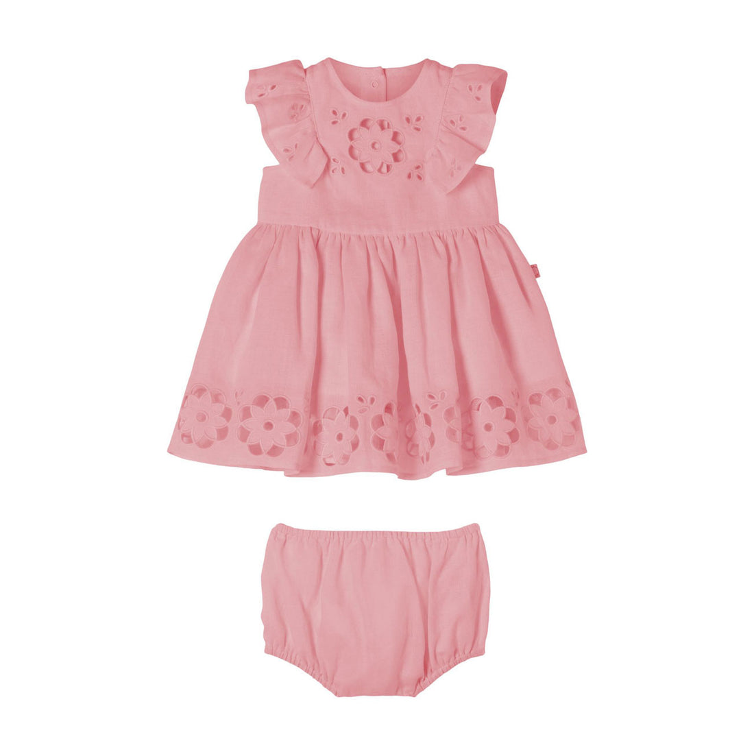 Stella McCartney Dusty Pink Ramie Embroidered Frill Baby Dress