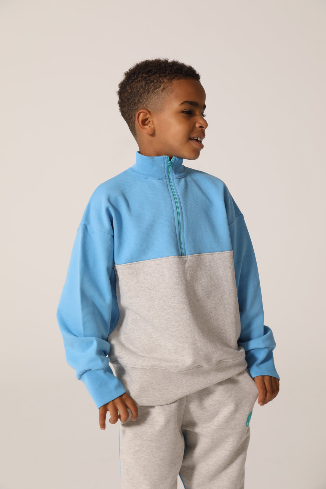 raquette Azure Blue Baseline Blocked Zip Sweater