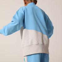 raquette Azure Blue Baseline Blocked Zip Sweater