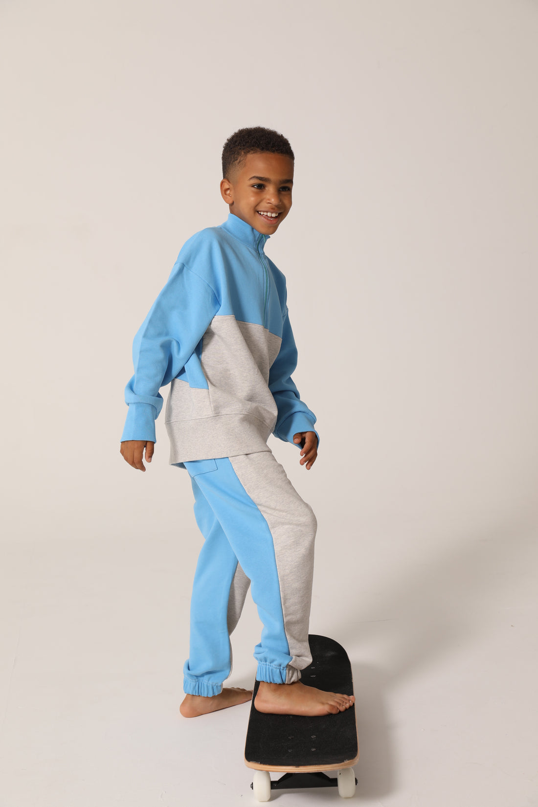 raquette Azure Blue Baseline Blocked Zip Sweater