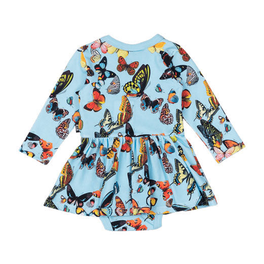 Rock Your Baby Multi Blue Butterflies Baby Waisted Dress