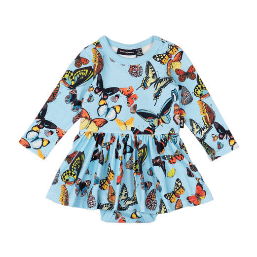 Rock Your Baby Multi Blue Butterflies Baby Waisted Dress