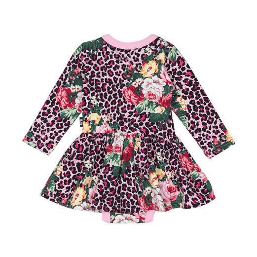 Rock Your Baby Floral Pink Leopard Floral Baby Waisted Dress