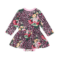 Rock Your Baby Floral Pink Leopard Floral Baby Waisted Dress