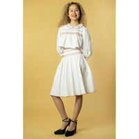 Batsheva White Smocked Skirt