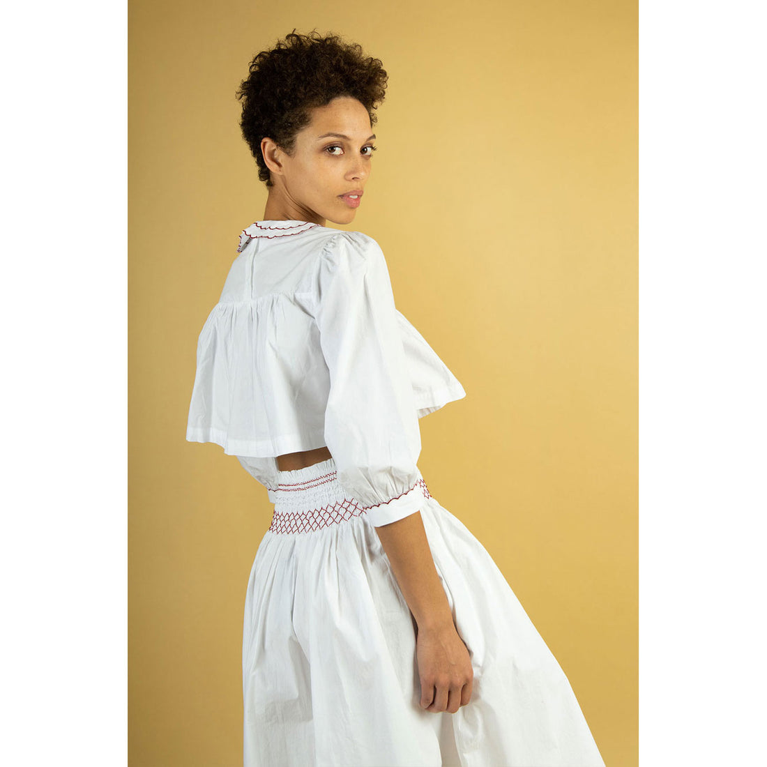 Batsheva White Smocked Blouse