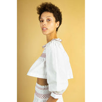 Batsheva White Smocked Blouse