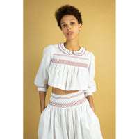 Batsheva White Smocked Blouse