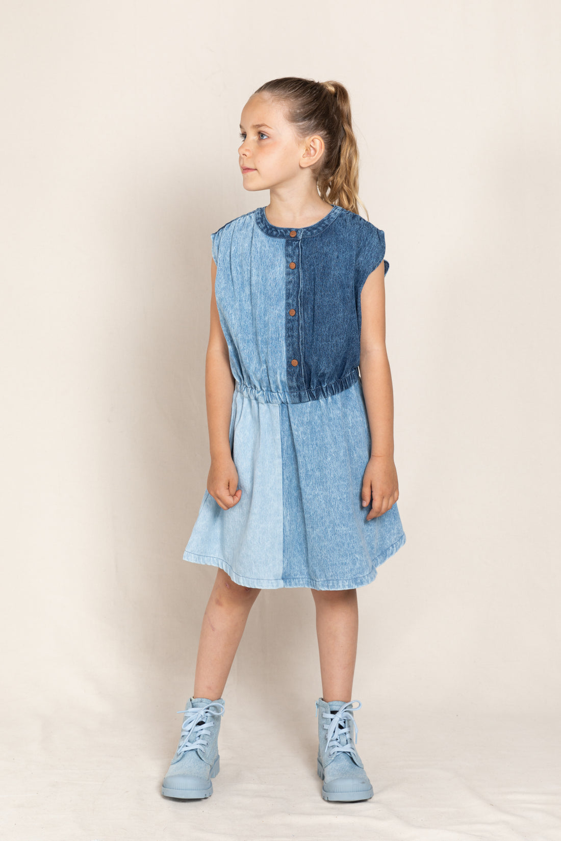 Finger in the Nose Blanca Blue Denim Patch Sleeveless Dress