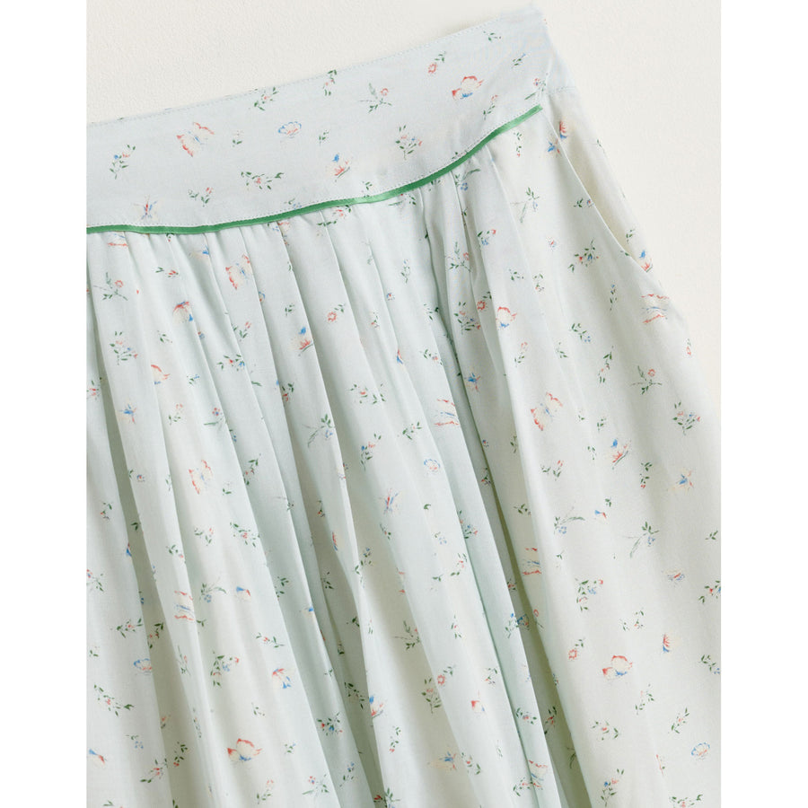 Bellerose Light Blue Floral Pleated Midi Skirt