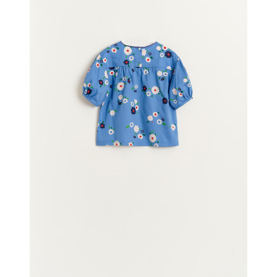 Bellerose Blue Floral Abstract Bubble Sleeve Blouse